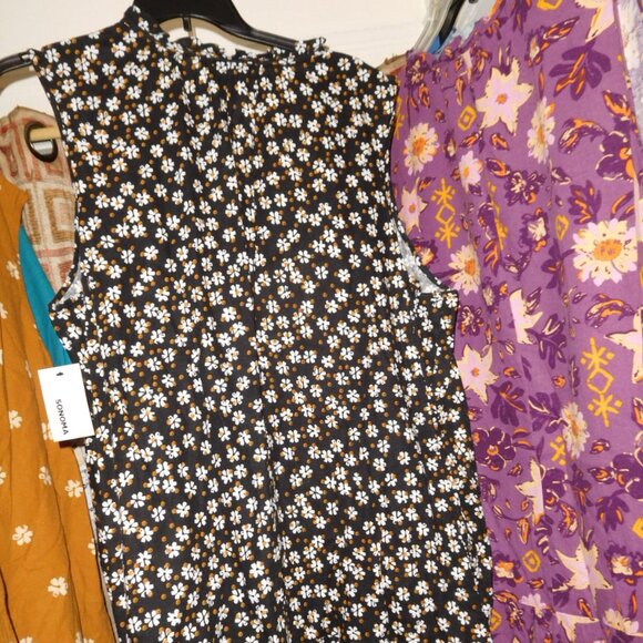 NWT 4X SONOMA OVERHEAD BLACK FLORAL PRINT RAYON LINEN BLEND DRESS SLEEVELESS - Picture 8 of 8